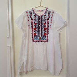 Johnny Was Embroidered White Tunic Size XL 100% Cotton